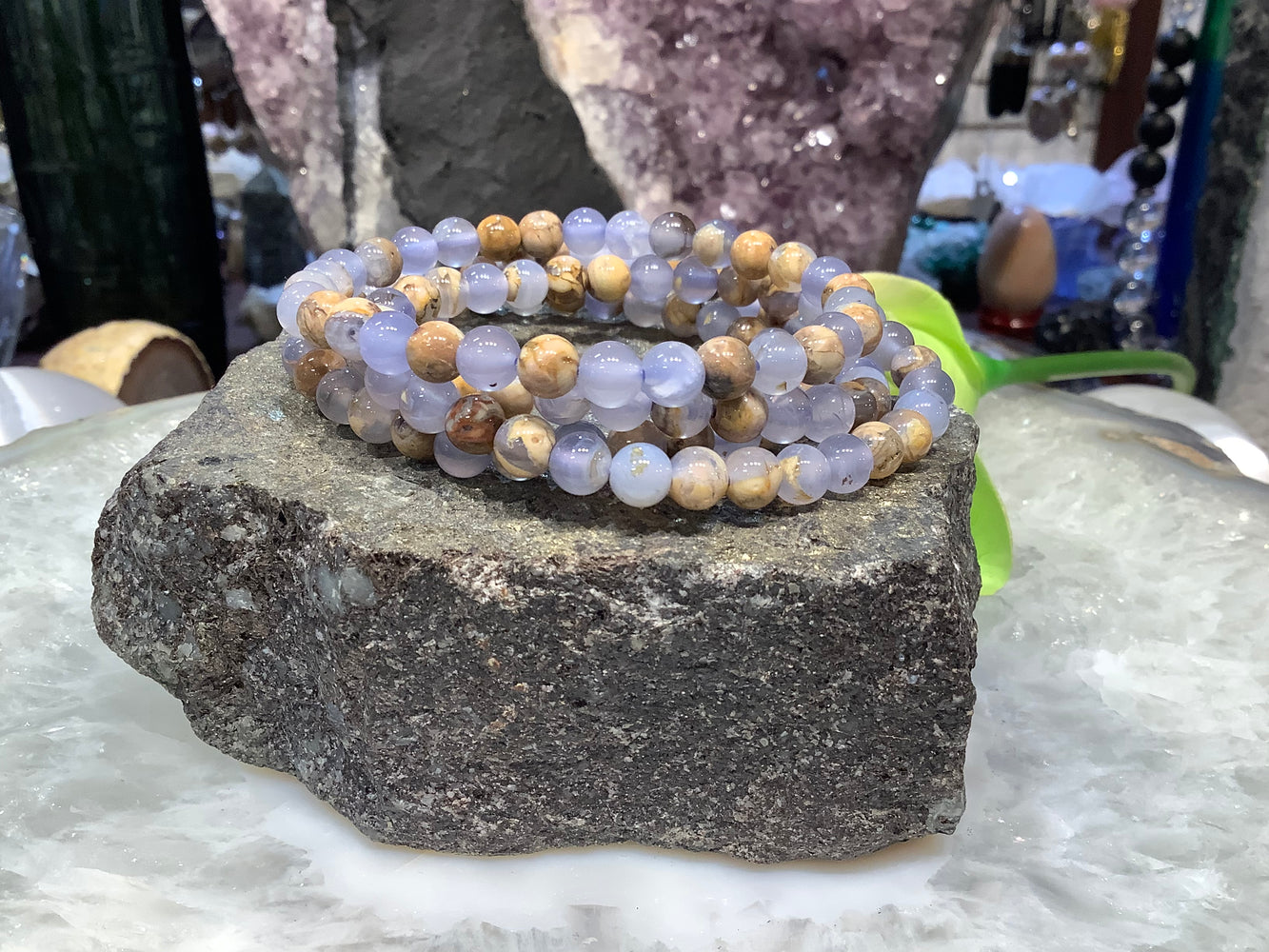 Blue chalcedony with matrix 6mm gemstone bracelet