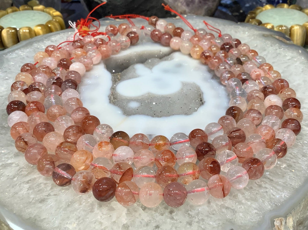 10mm Red phantom hematoid Quartz gemstone beads