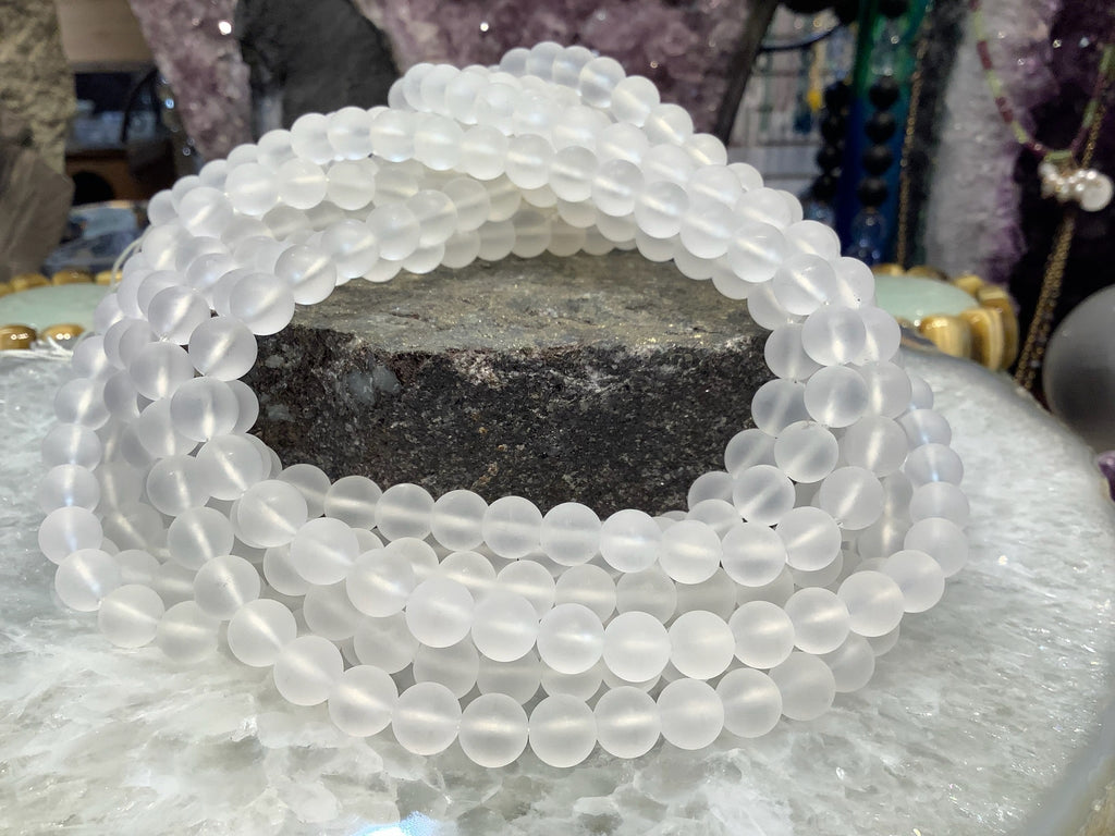 Natural 8mm Matte Rock Crystal Round Gemstone Beads