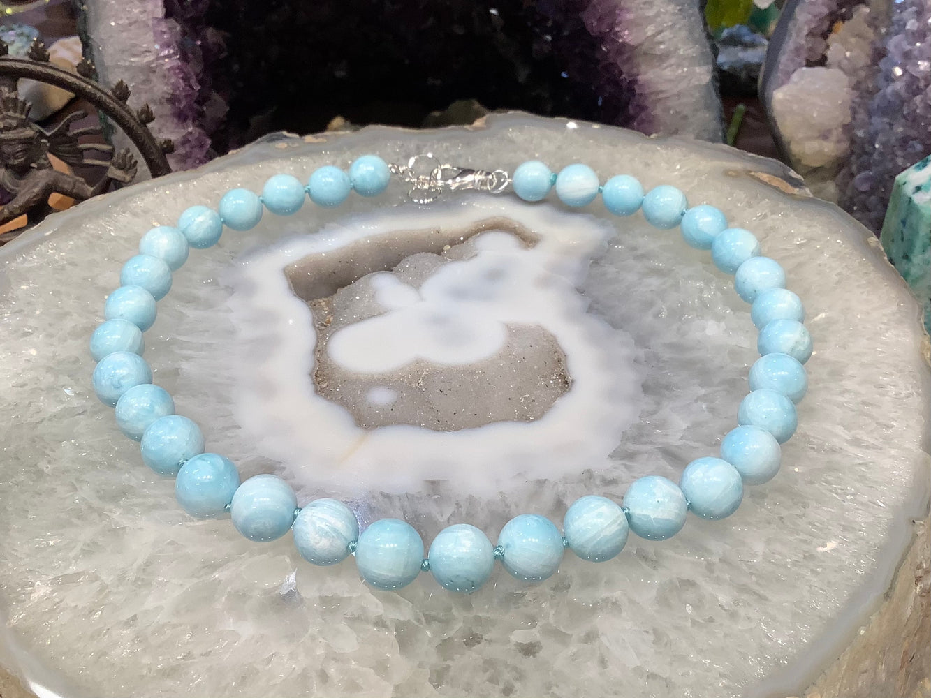 Beautiful Blue Aragonite 12mm natural gemstone necklace