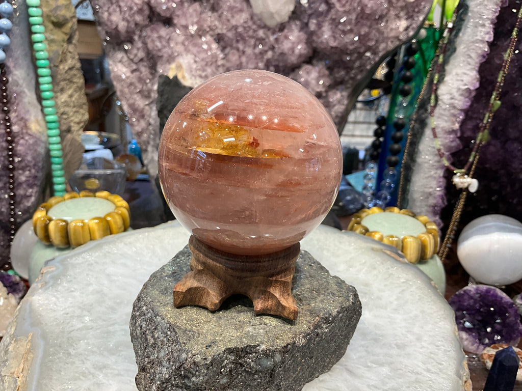 73mm Natural Fire Quartz Round Gemstone Sphere Healing Sphere