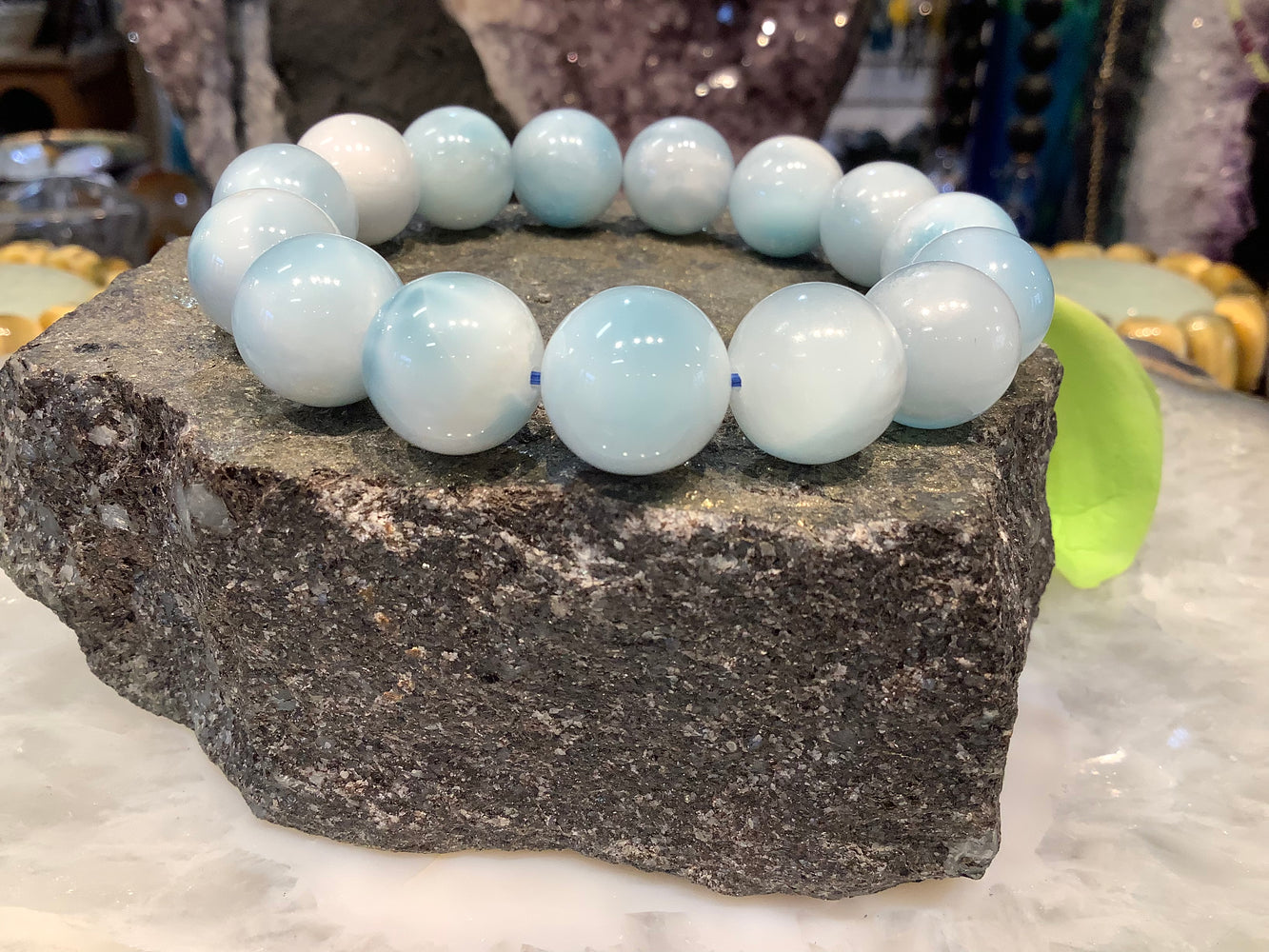 Large Beautiful Larimar 13mm gemstone stone bead bracelet