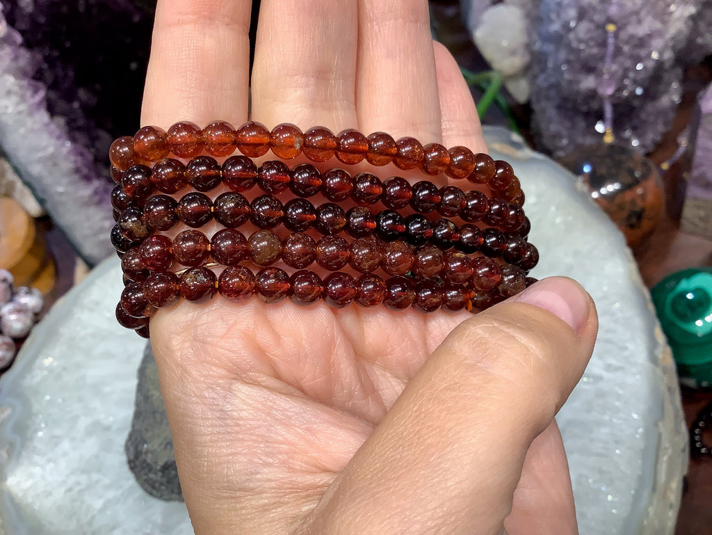 4mm Round Hessonite Garnet Gemstone Beads Bracelet