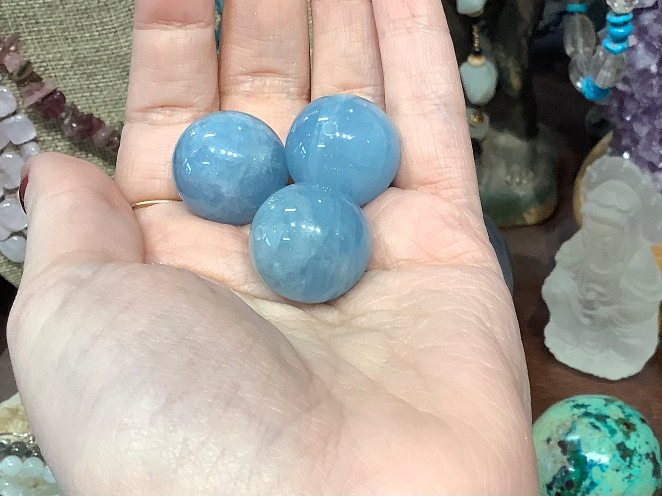 3 Aquamarine 20mm round gemstone beads