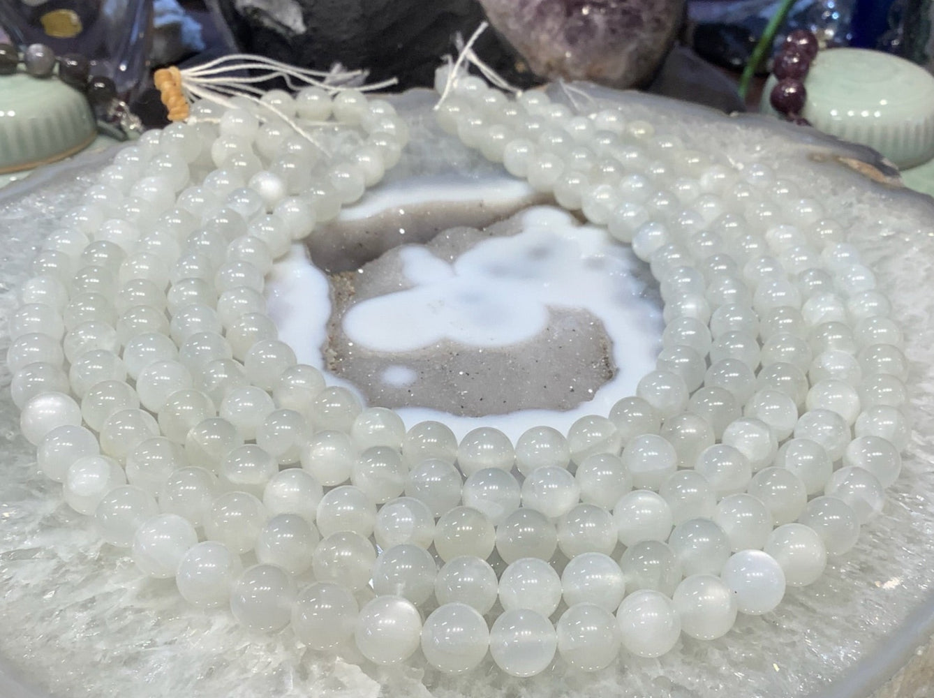 10mm Natural White Moonstone Beads - Beautiful Chatoyance