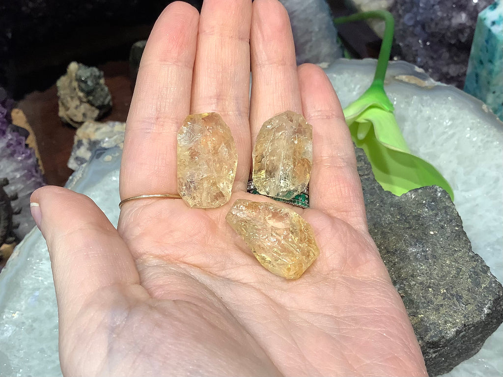 3 Beautiful citrine chisel cut 23-25mm gemstones