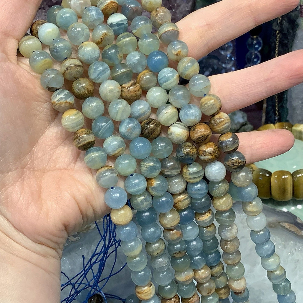 8mm Blue Lemurian Calcite Round Gemstone Beads #2