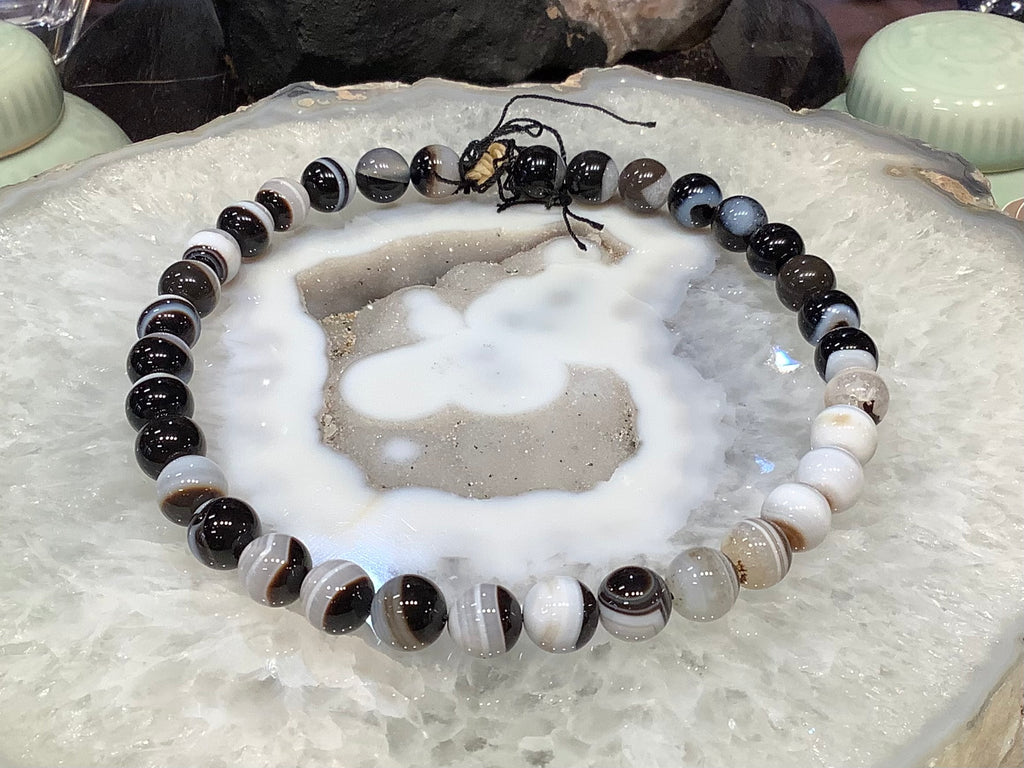 Banded black agate 12mm gemstone beads