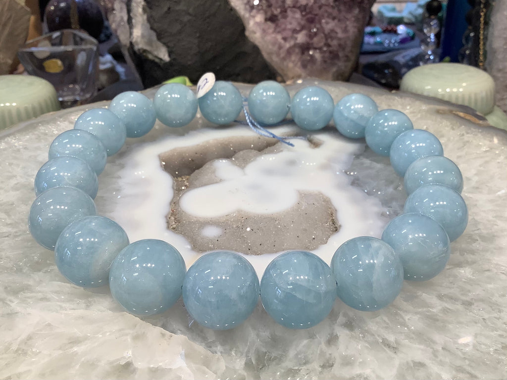 20mm Natural Cat’s Eye Blue Aquamarine Round Gemstone Beads #2