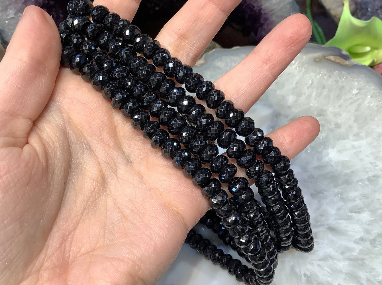 8mm Natural Sparkling Black Spinel Faceted Gemstone Beads
