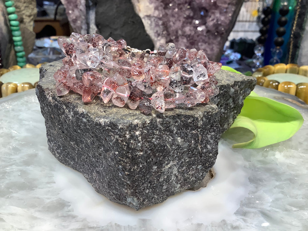 Natural Red Lepidocrocite in Quartz gemstone bracelet