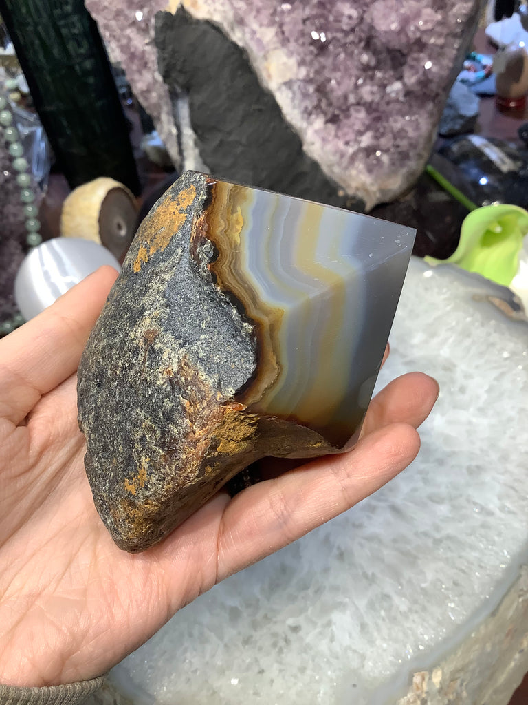 Stunning natural banded Agate Brazil faceted specimen