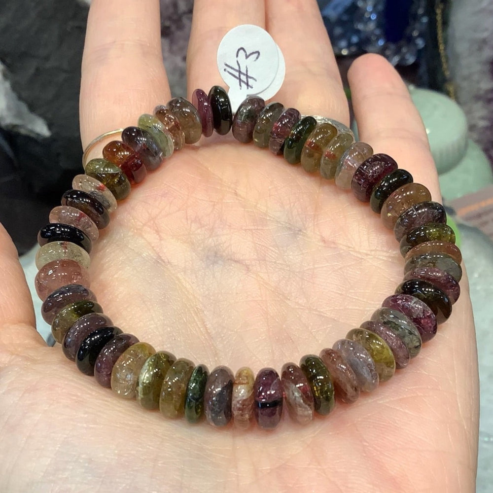 Natural Tourmaline Multicolor Rondelle Gemstone Bracelet #3