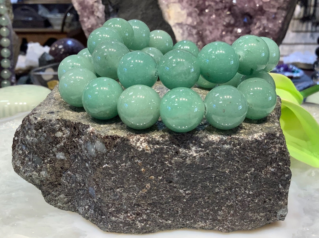 Green Aventurine 14mm Round gemstone bracelet