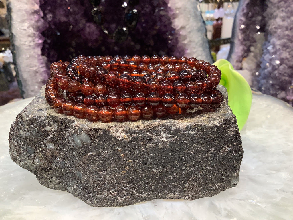 4mm Round Hessonite Garnet Gemstone Beads Bracelet