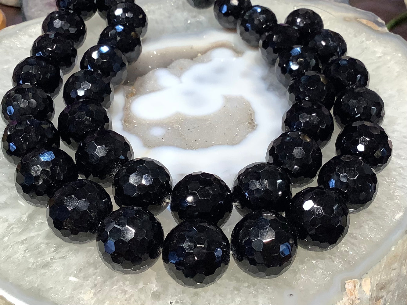 Black agate 22mm faceted gemstones