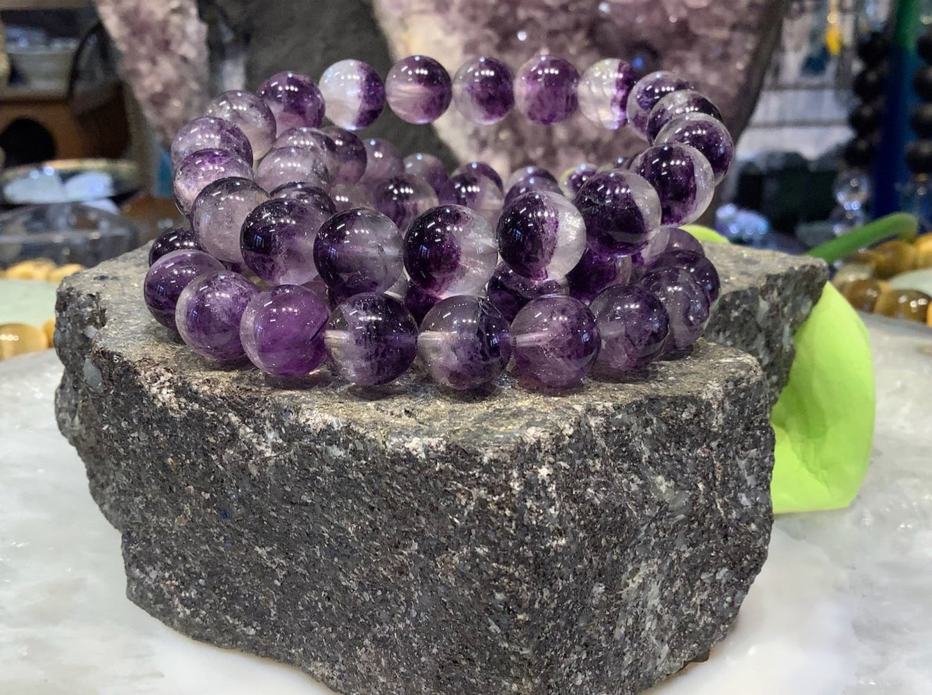 12mm Purple Fluorite in Quartz Gemstone Bracelet