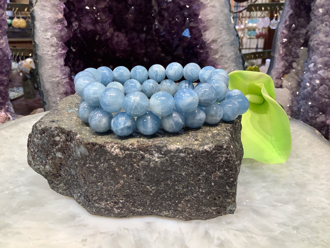 Natural Blue Aquamarine Round Gemstone Bracelet - 10mm
