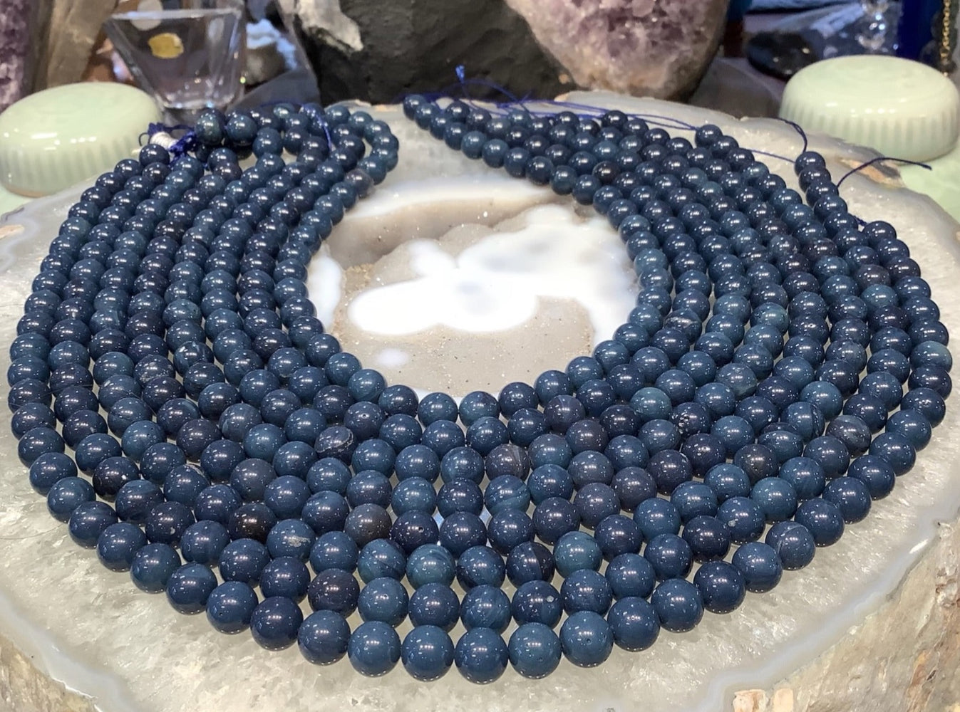 8mm Deep Persian Blue Sieber Agate Round Gemstone Beads