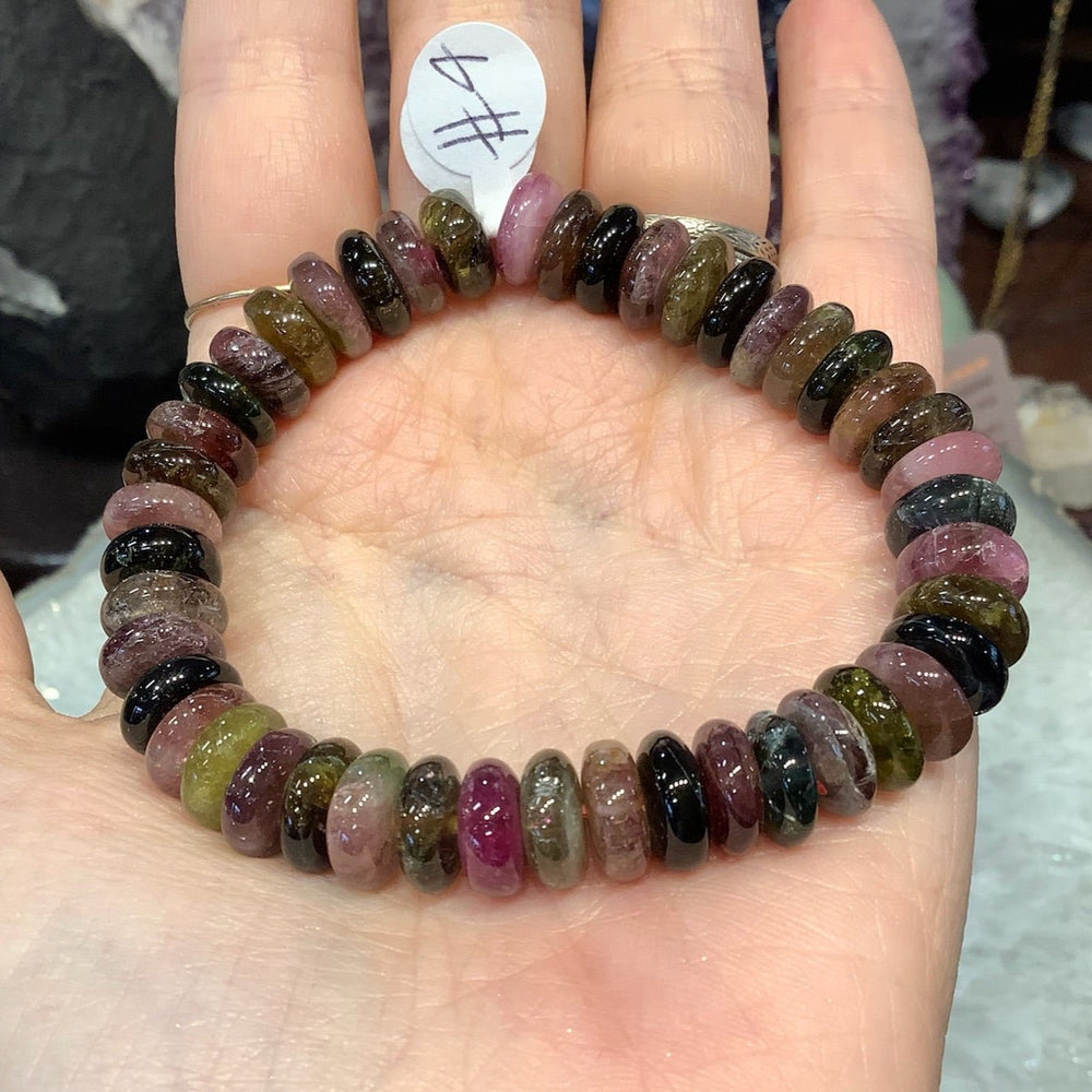 Natural Tourmaline Multicolor Rondelle Gemstone Bracelet #4