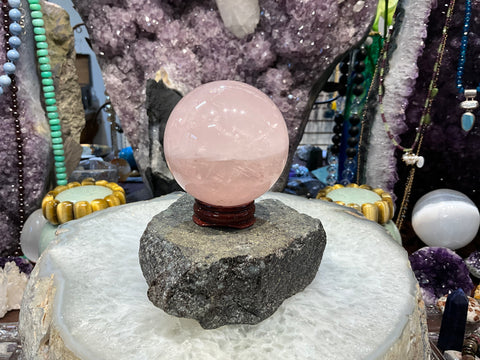 65mm Natural Madagascar Rose Quartz Round Gemstone Sphere Healing Sphere