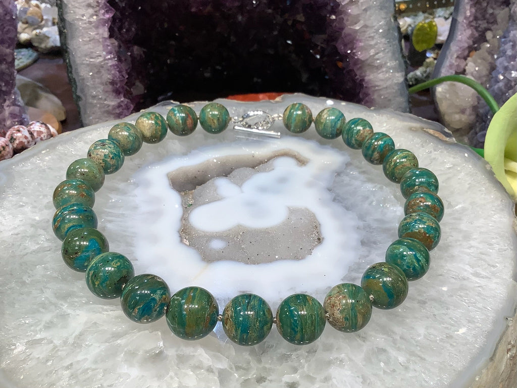 Rare Peruvian Peru Blue Opaline Round Gemstone Necklace