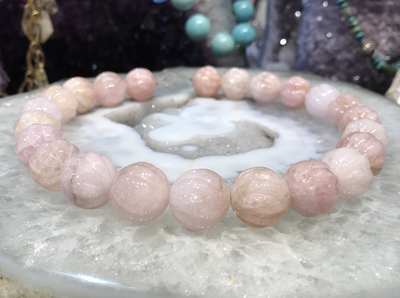 17mm Pink Morganite Carved Melon gemstone Beads