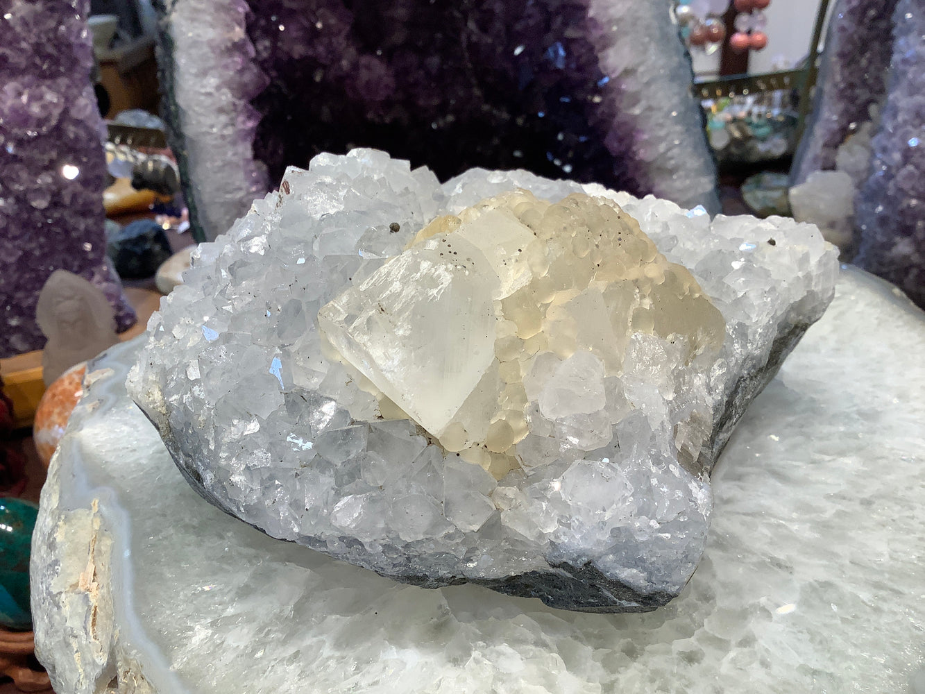 Natural Chalcedony with Apophylite Gemstone Specimen Jalgoan India