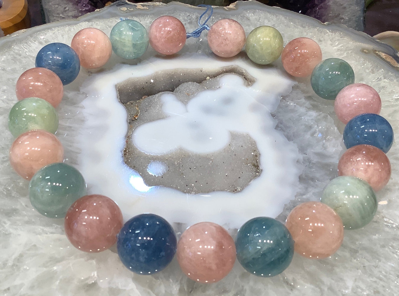Natural Large Blue Aqumarine Pink Morganite Beryl Gemstone Beads