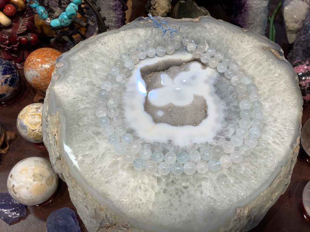 Natural Water Goshenite Aquamarine Round Gemstone Beads - 10mm